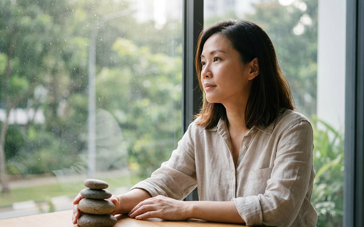 Person in contemplative self-reflection showing balance and personal responsibility in relationship