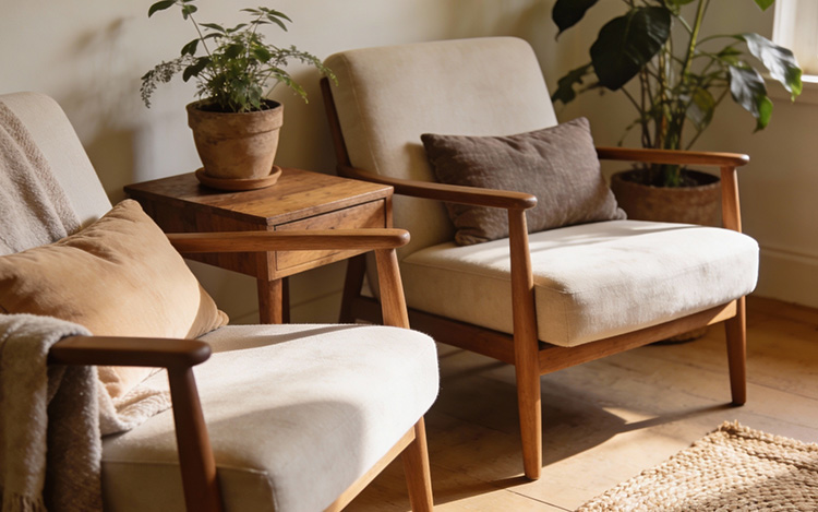 Two chairs in warm therapeutic space, representing the balance between individual growth and relationship connection