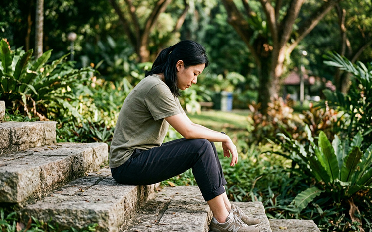 Person sitting on outdoor steps in