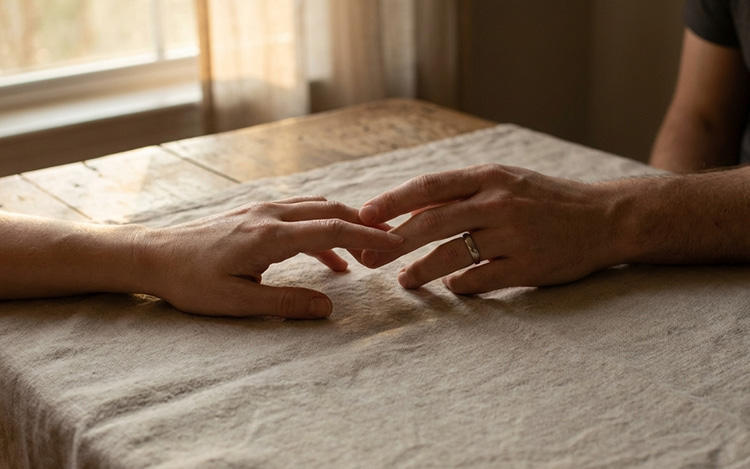 Two hands reaching toward each other, symbolising the process of rebuilding trust in a marriage through counselling.