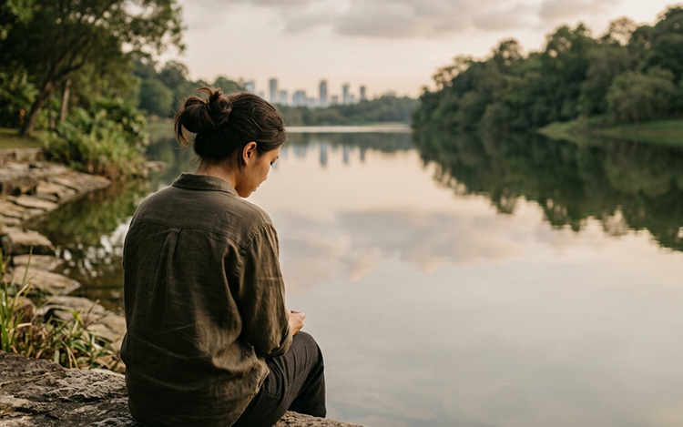 Person looking at their reflection symbolising self-awareness and understanding relationship patterns