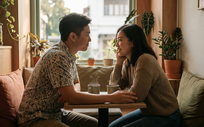 Singaporean couple sharing a warm, connected moment together, representing the decision to seek marriage counselling in Singapore before difficulties deepen